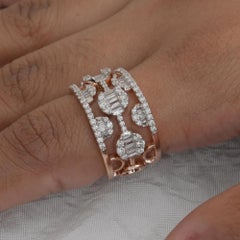 Solid 14K Rose Gold 1.2Ct Baguette Diamond Wide Band, Set of 3 Rings