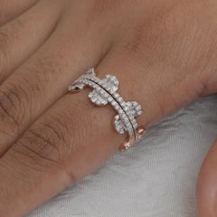 14K Rose Gold 1.20 Ct Baguette Diamond Chain Link Openwork Wide Ring Set