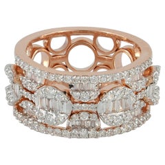 14K Rose Gold 1.20 Ct Baguette Diamond Chain Link Openwork Wide Ring Set