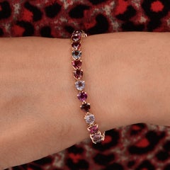 Oro rosa de 14 quilates 12,22 quilates talla corazón multizafiro turmalina Pulsera de tenis Regalo
