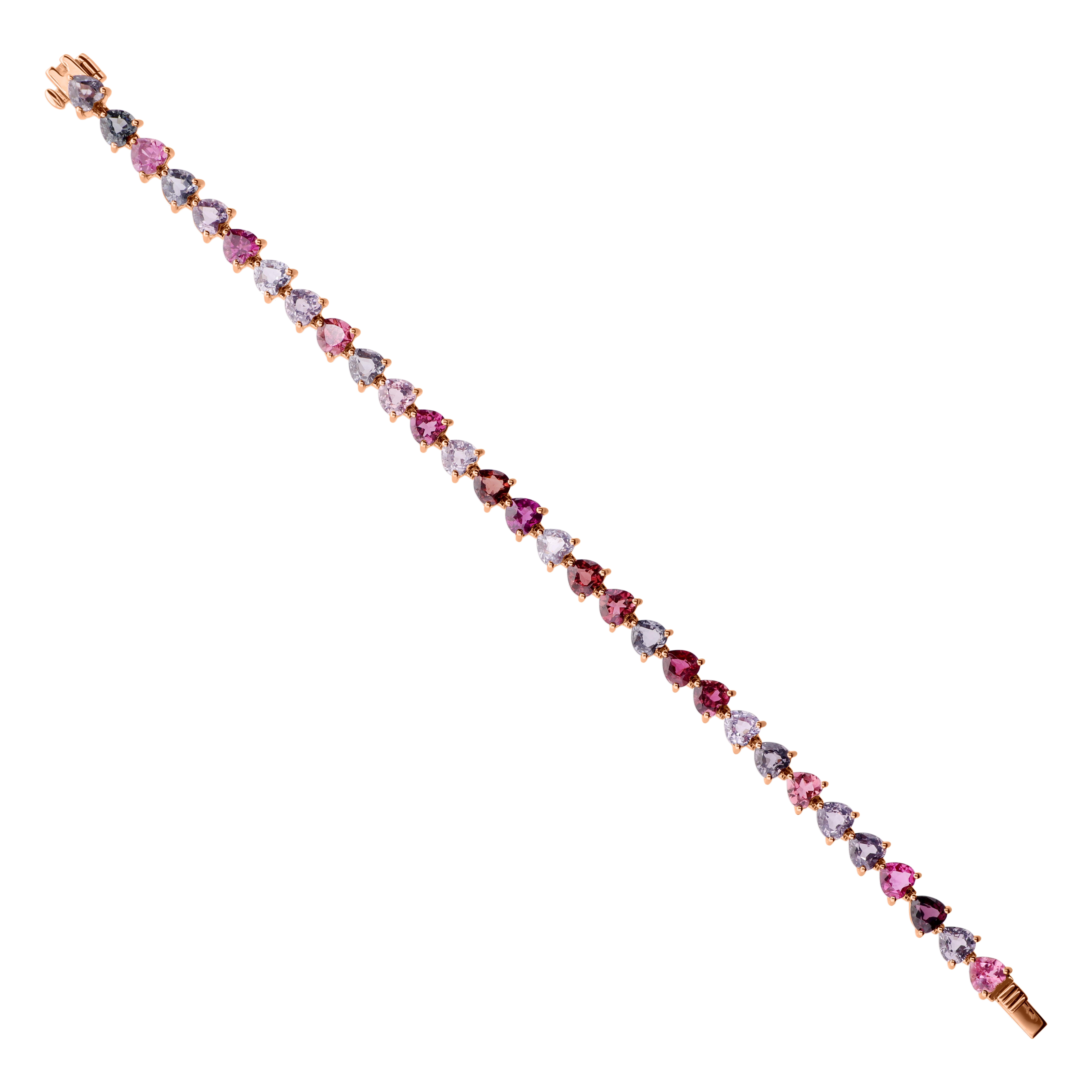 14K Rose Gold 12.22 CTW Heart Cut Multi Sapphire Tourmaline Tennis Bracelet Gift