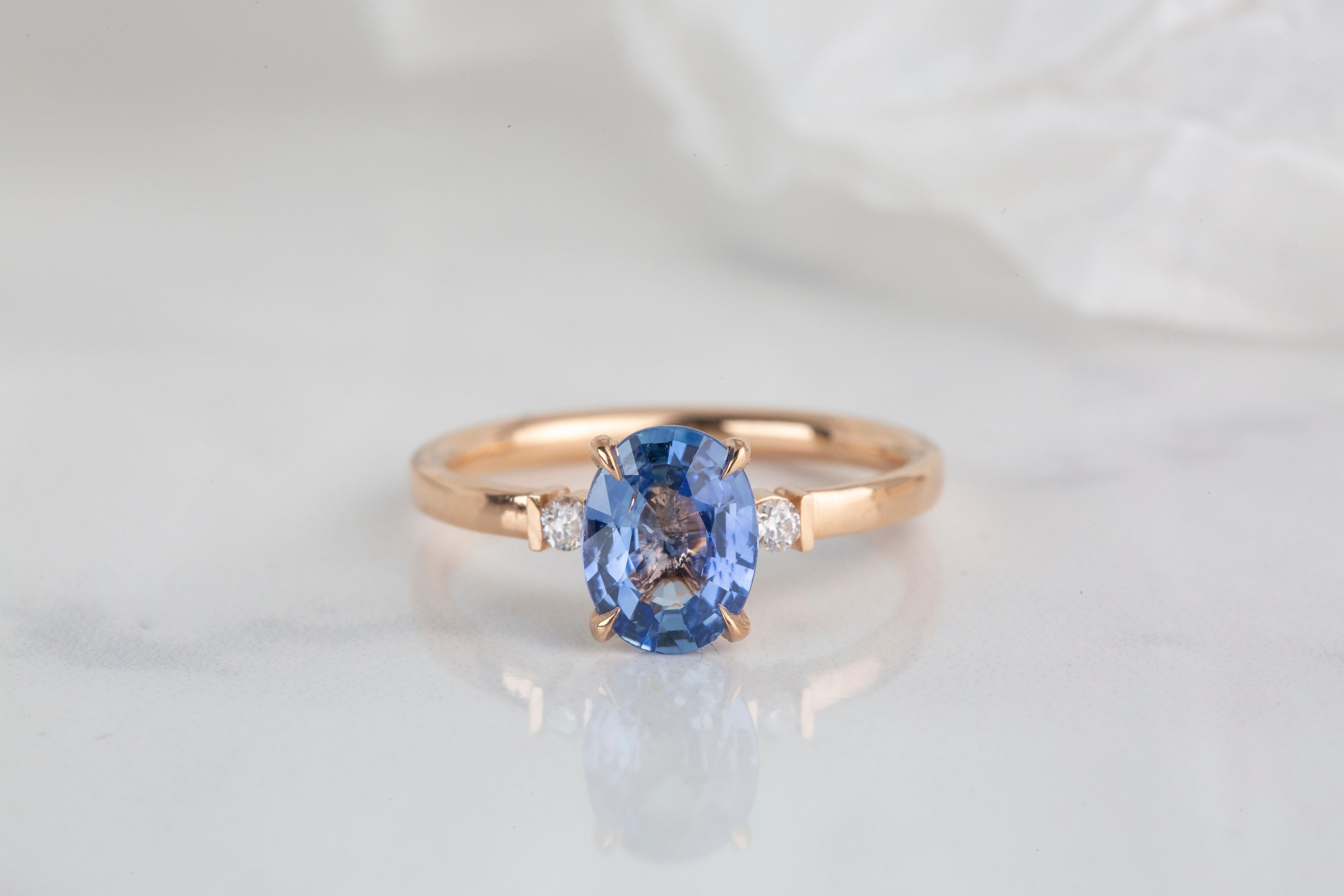 For Sale:  14k Rose Gold 1.37 Ct. Oval Sapphire and Diamond Ring 6