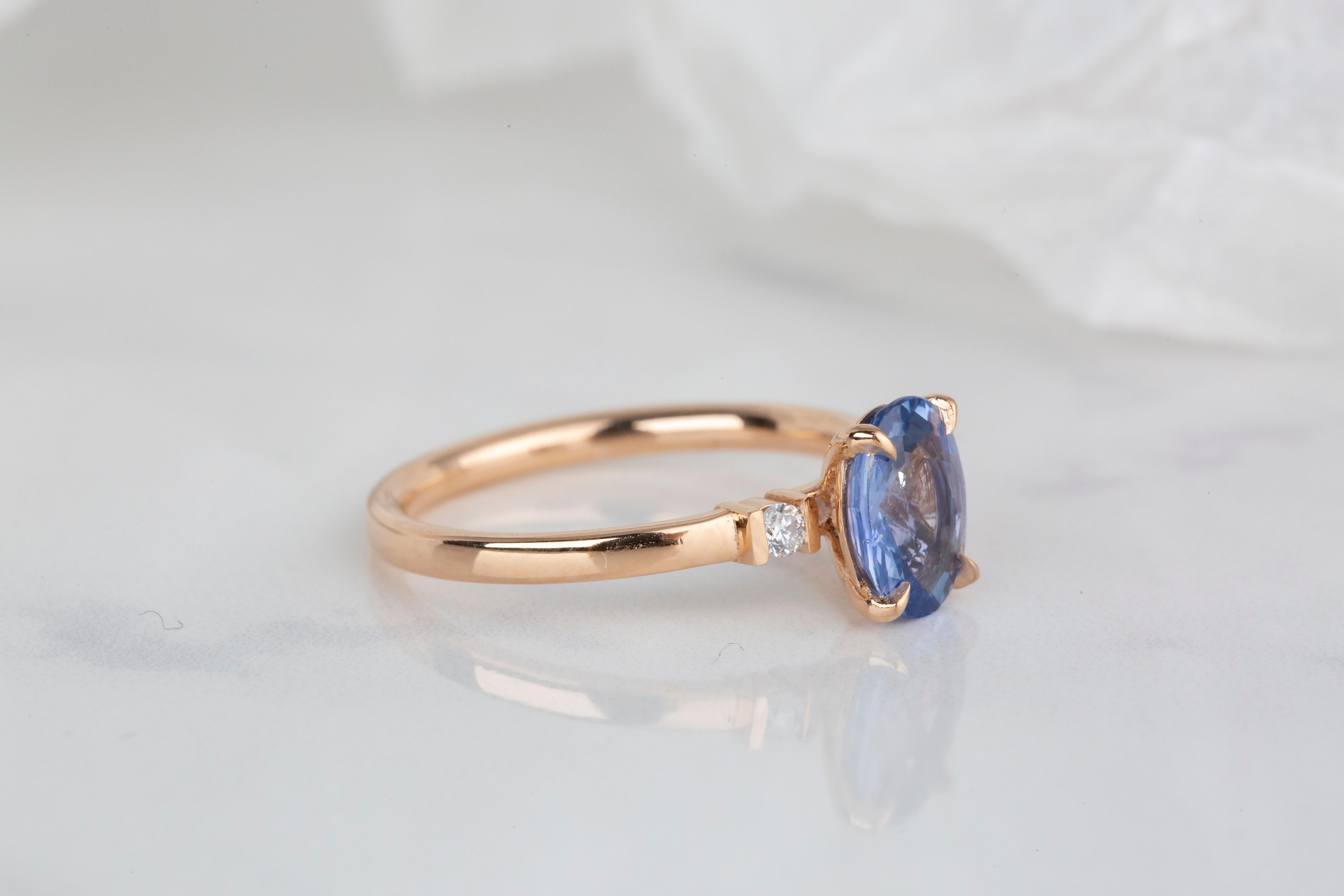 For Sale:  14k Rose Gold 1.37 Ct. Oval Sapphire and Diamond Ring 7