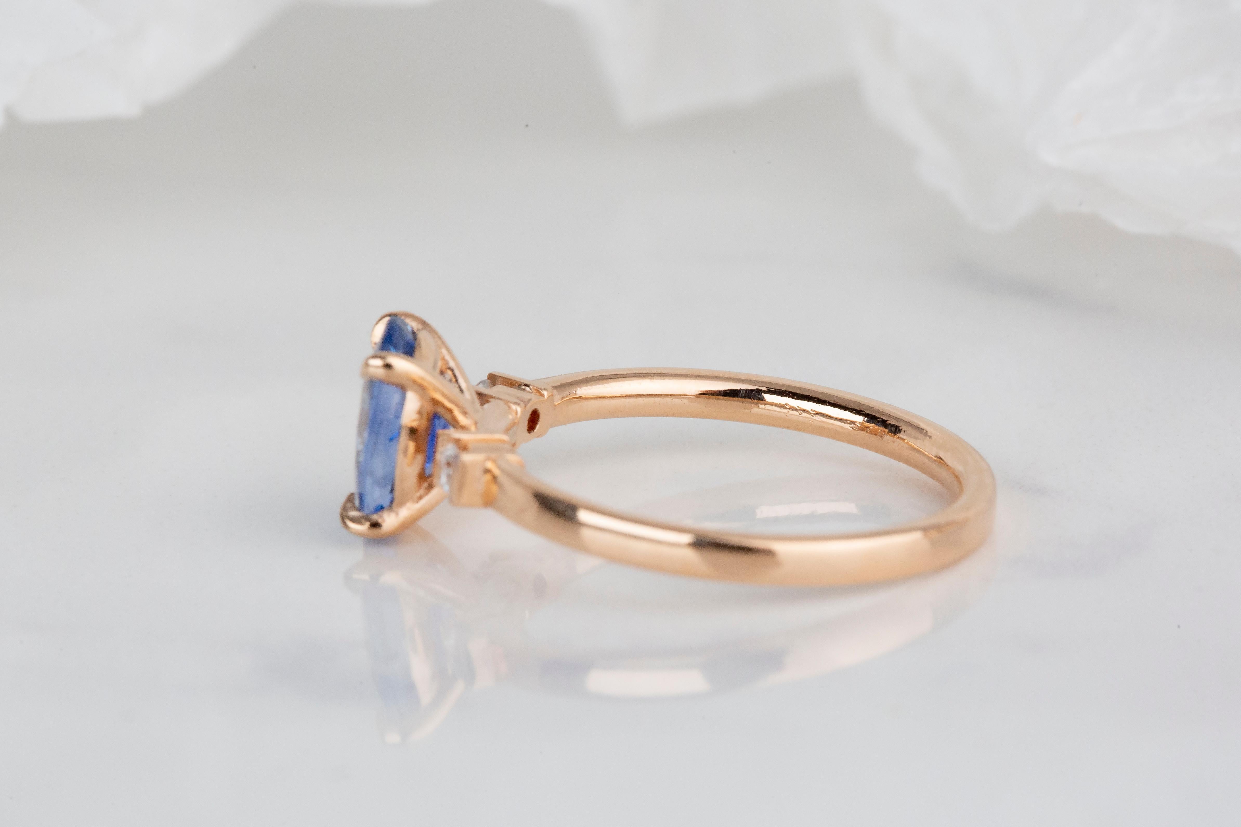 For Sale:  14k Rose Gold 1.37 Ct. Oval Sapphire and Diamond Ring 8