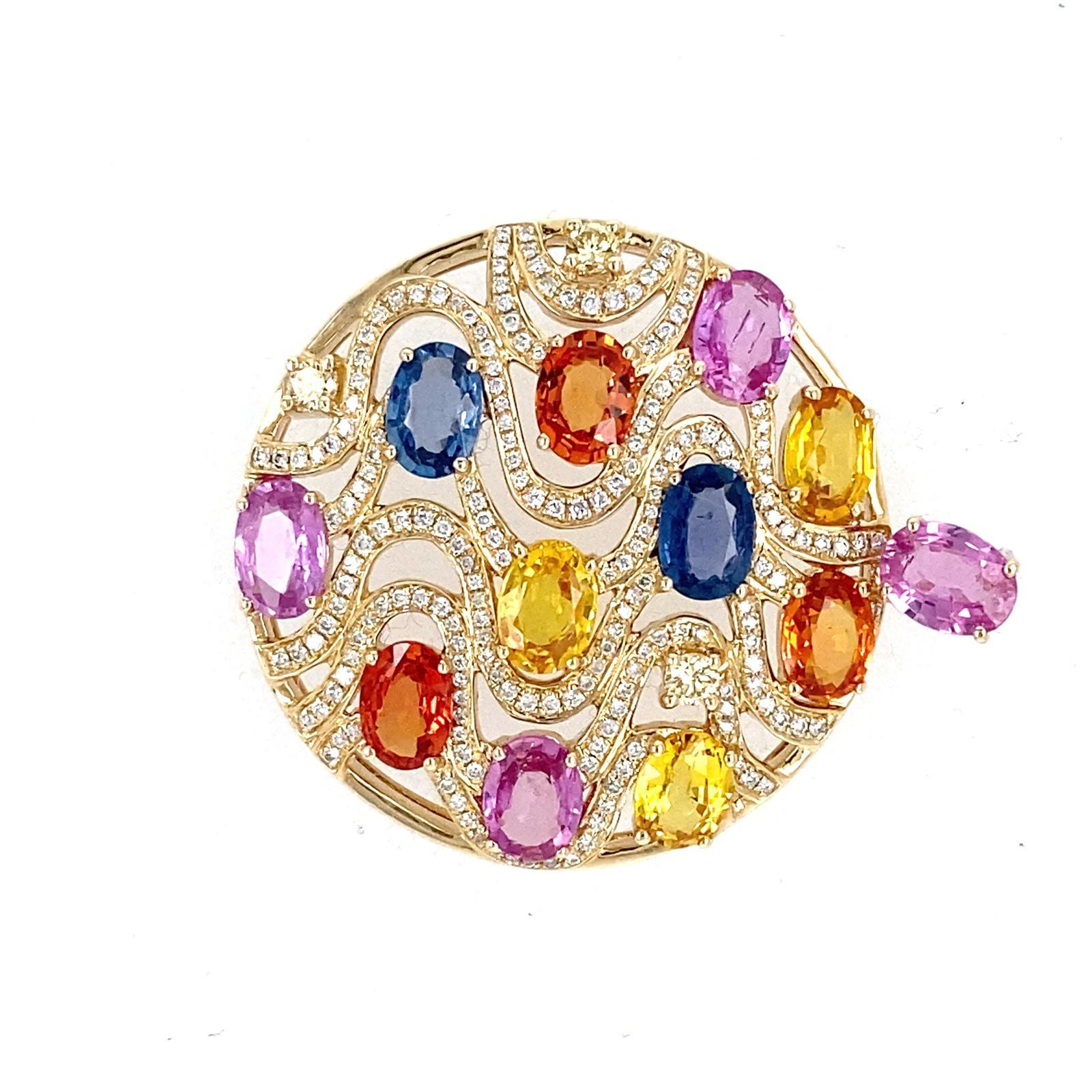 14k Rose Gold & 14 Carat Sapphire Pendant with 1 Carat Diamond Accents For Sale 1