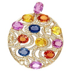Colgante de oro rosa de 14 quilates y zafiro de 14 quilates con detalles de diamantes de 1 quilate