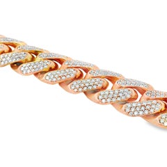 Catena Cuban Link in oro rosa 14K con diamanti tondi brillanti naturali incastonati da 14,80 ct.