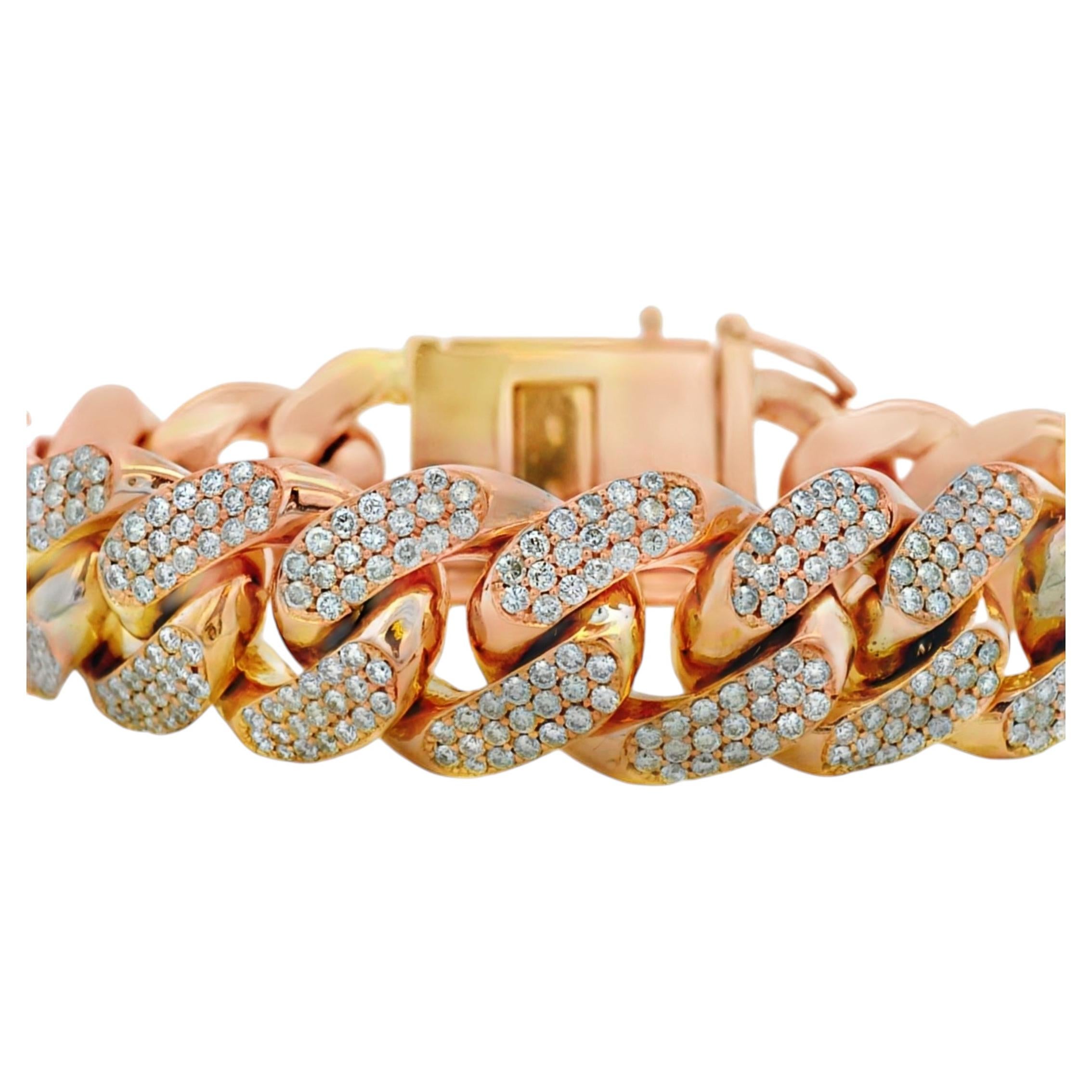 14K Rose Gold 14.80ctw Natural Round Brilliant Diamond-Set Cuban Link Chain