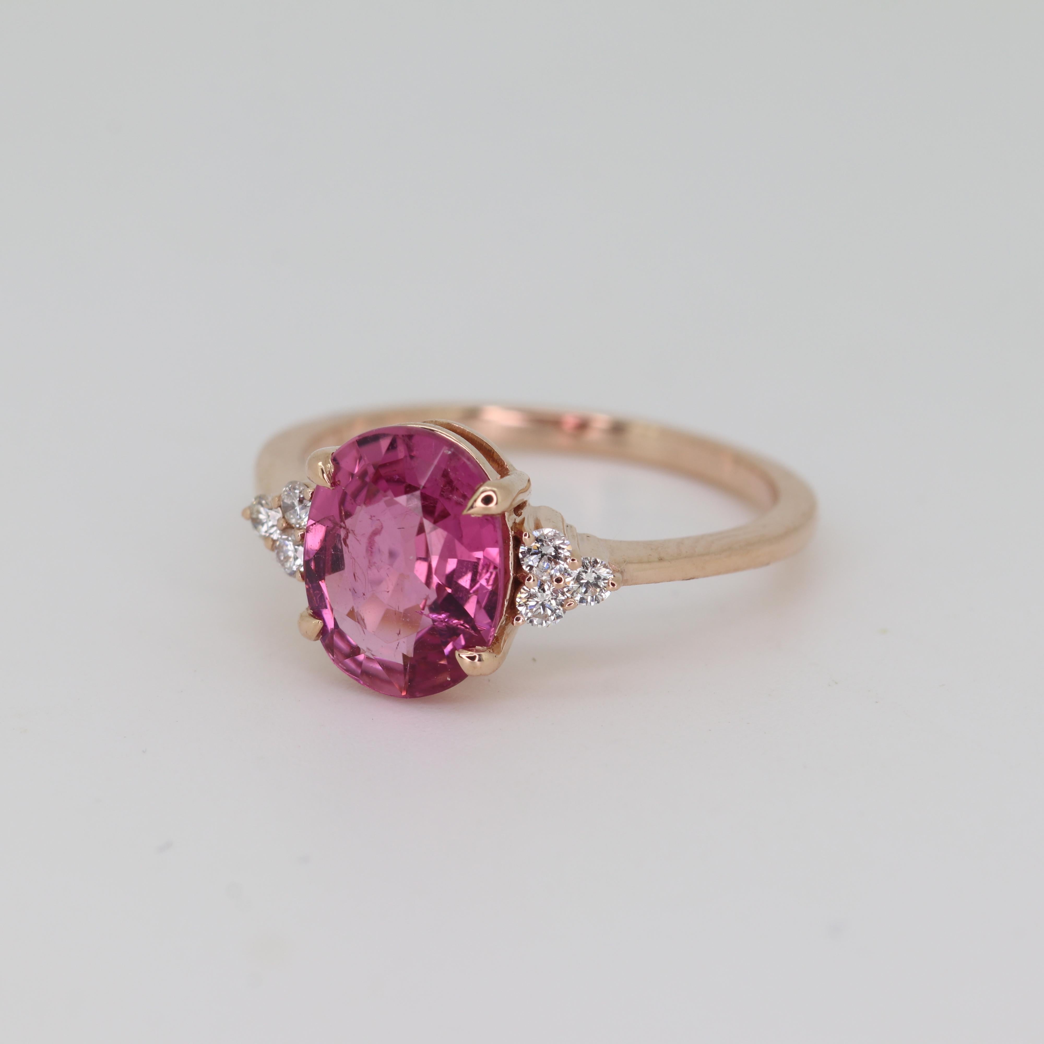Brilliant Cut 14K Rose Gold 1.58 cts Tourmaline Diamond Ring For Sale