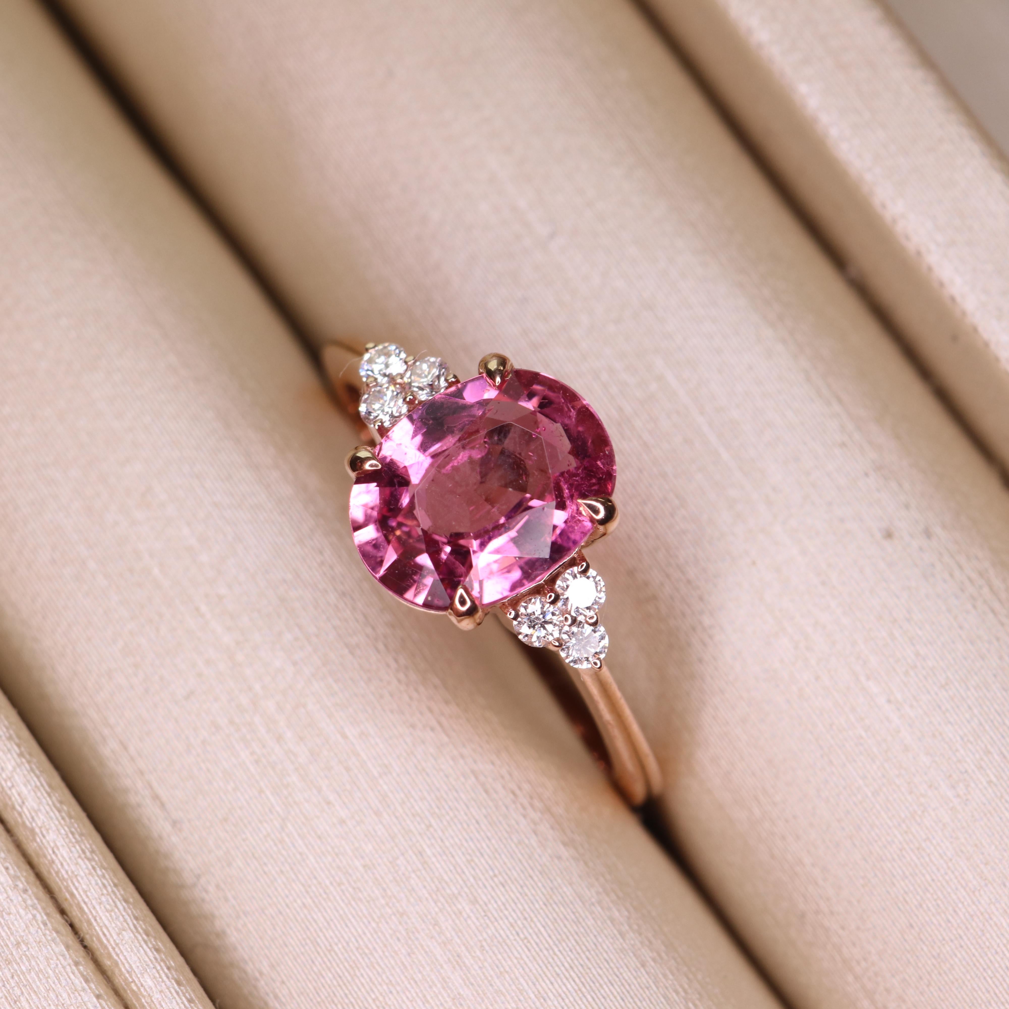 14K Rose Gold 1.58 cts Tourmaline Diamond Ring In New Condition For Sale In Bangkok, TH