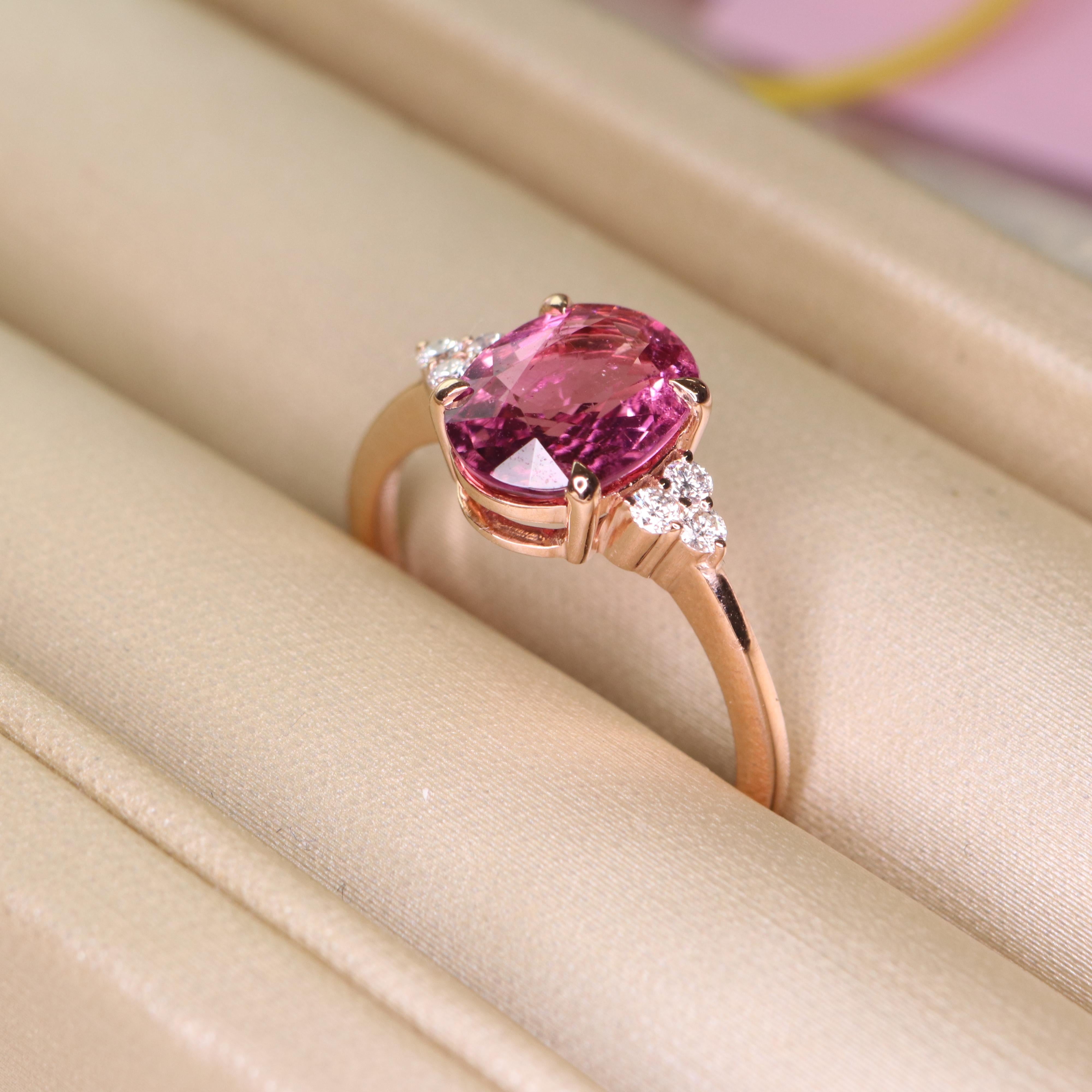 14K Rose Gold 1.58 cts Tourmaline Diamond Ring For Sale 2