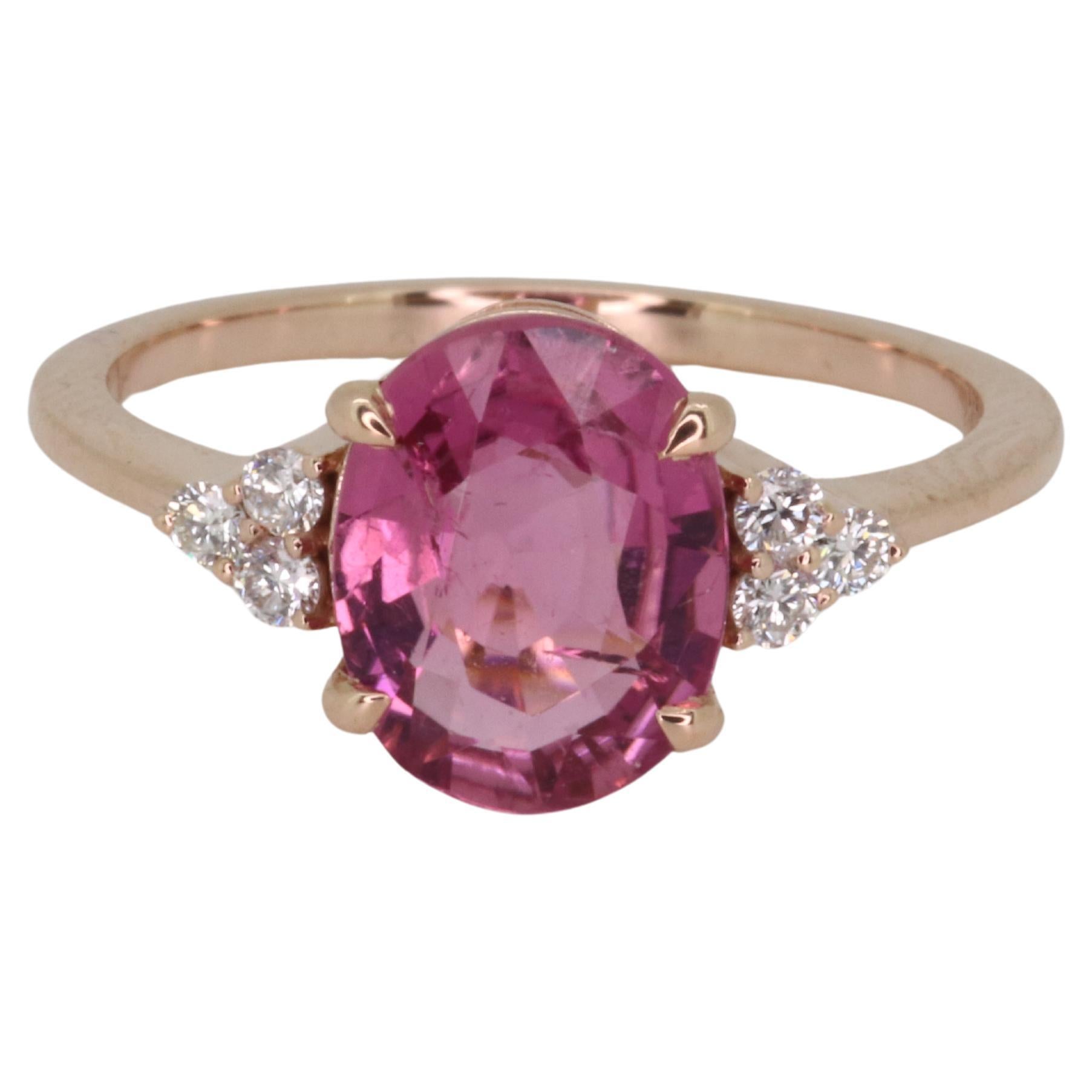 14K Rose Gold 1.58 cts Tourmaline Diamond Ring For Sale