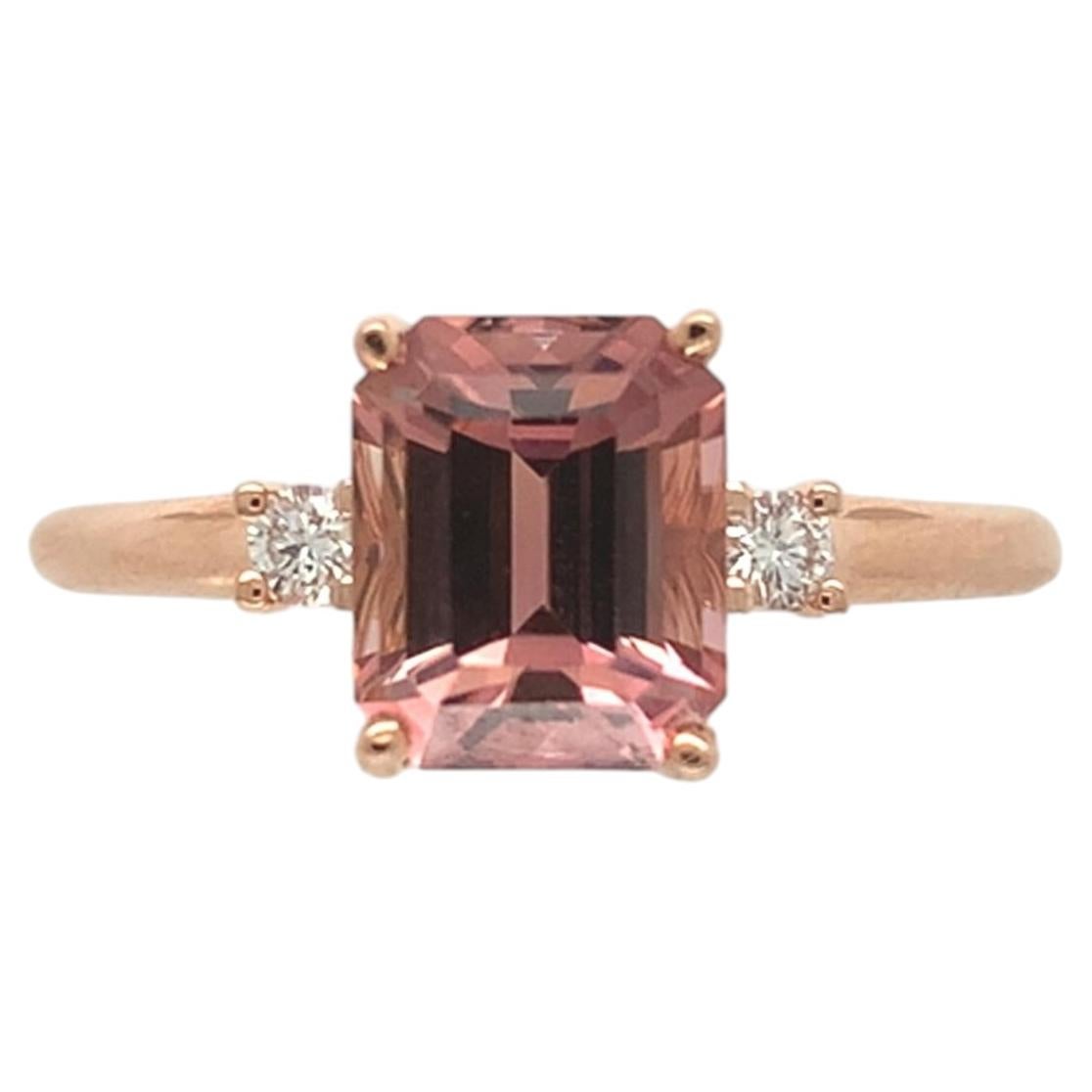Anello in oro rosa 14K con tormalina rosa e diamanti da 1,60 carati, misura 6,75