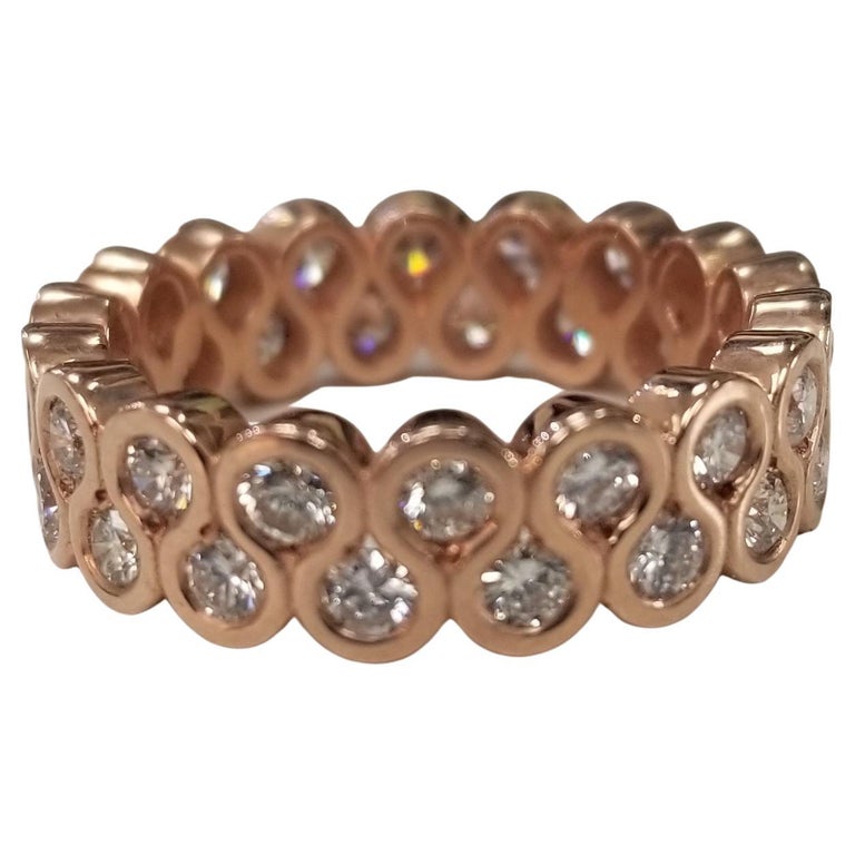 14k Rose Gold 1.65 Carats 2 Row Staggered Eternity Ring For Sale at 1stDibs