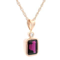 14k Rose Gold 1.78ctw Bezel Rhodolite Garnet & Diamond Pendant Necklace