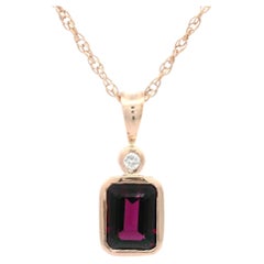 14k Rose Gold 1.78ctw Bezel Rhodolite Garnet & Diamond Pendant Necklace