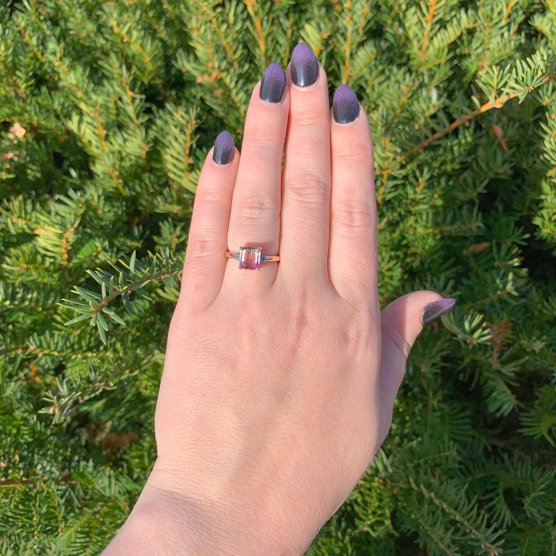 14K Rose Gold 1.79 carat Bi-color Watermelon Tourmaline Ring size 6.5 For Sale 1