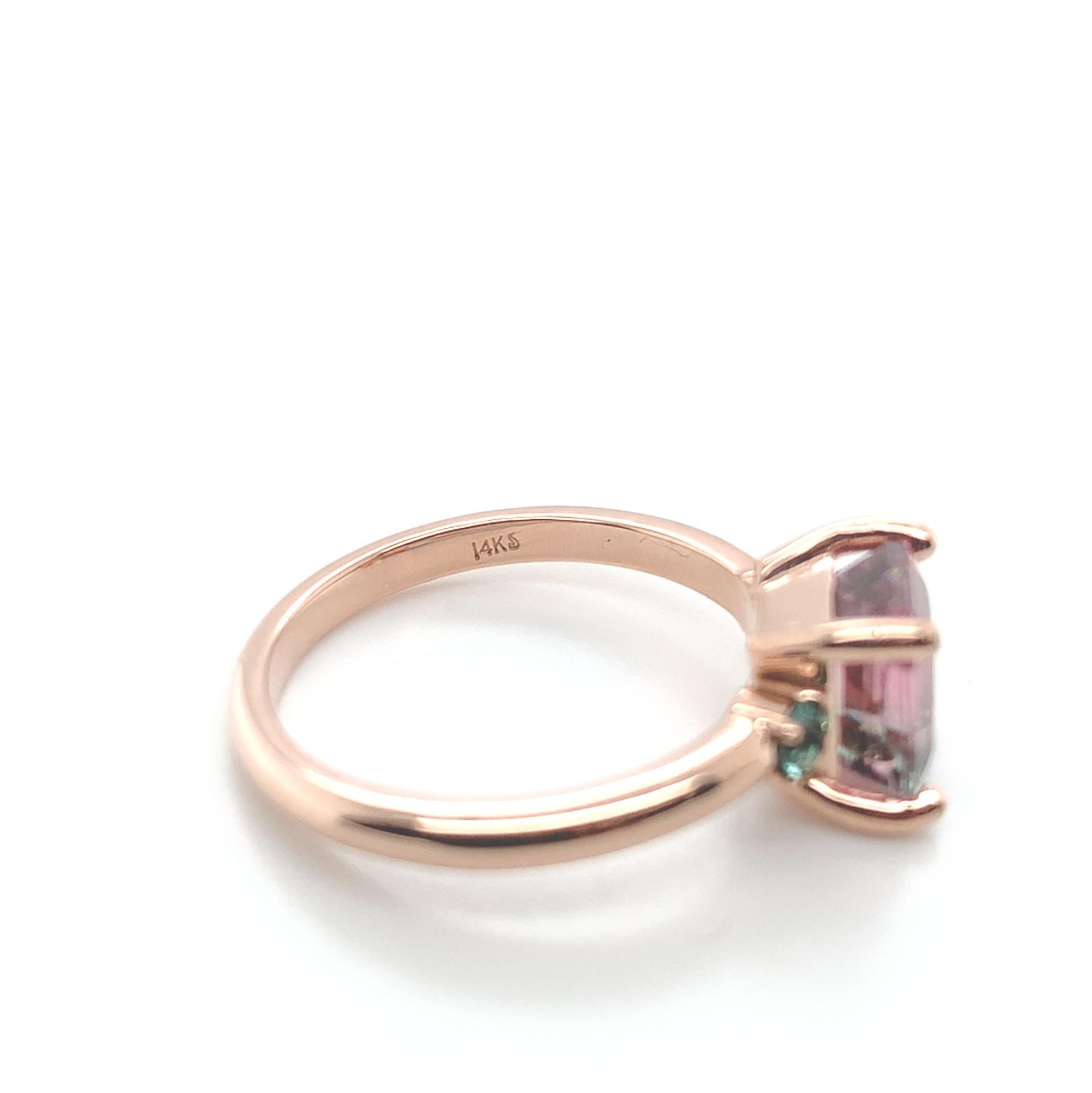 14K Rose Gold 1.79 carat Bi-color Watermelon Tourmaline Ring size 6.5 For Sale 3