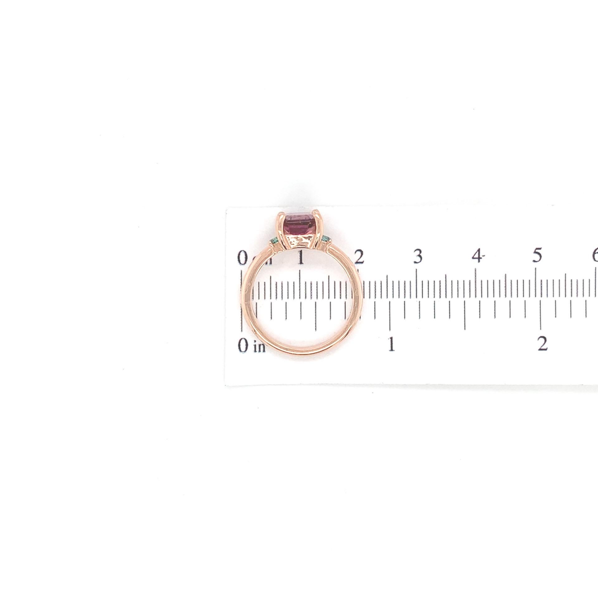14K Rose Gold 1.79 carat Bi-color Watermelon Tourmaline Ring size 6.5 For Sale 4