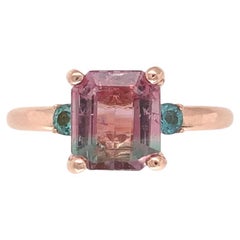 14K Rose Gold 1.79 carat Bi-color Watermelon Tourmaline Ring size 6.5