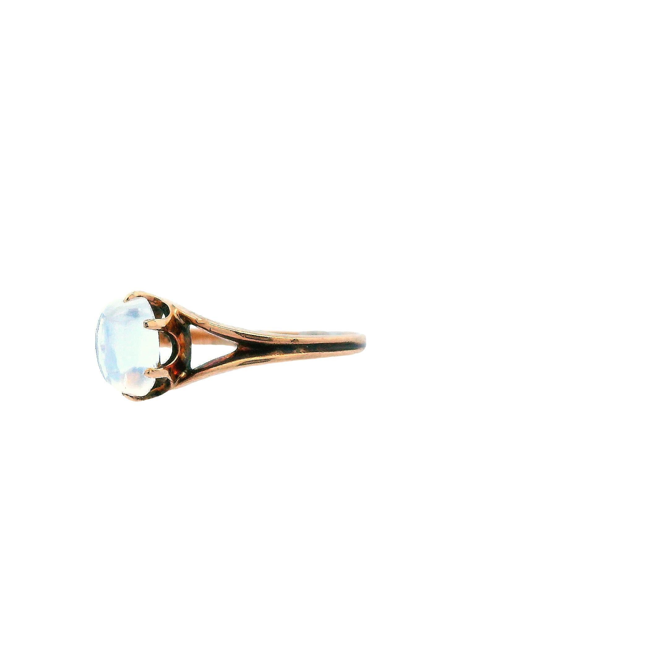 14k Rose Gold 1890 Victorian Cats Eye Moonstone Cabochon Ring In Good Condition For Sale In Lexington, KY