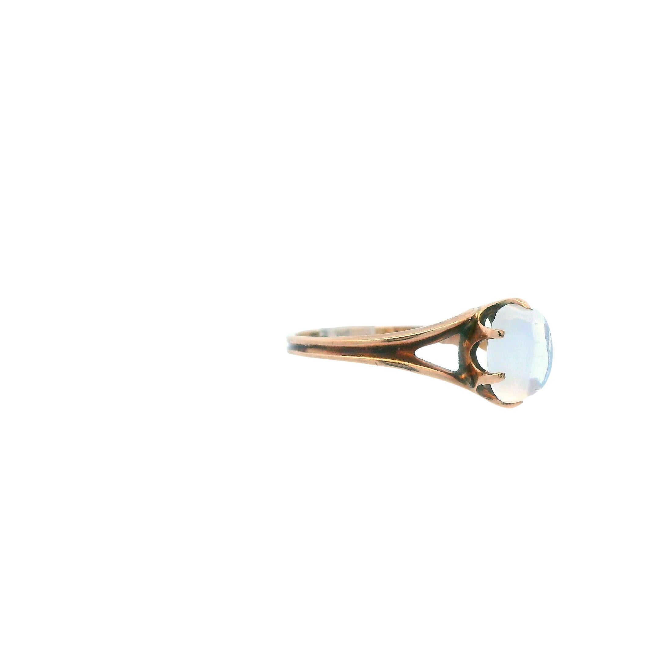 Women's 14k Rose Gold 1890 Victorian Cats Eye Moonstone Cabochon Ring For Sale
