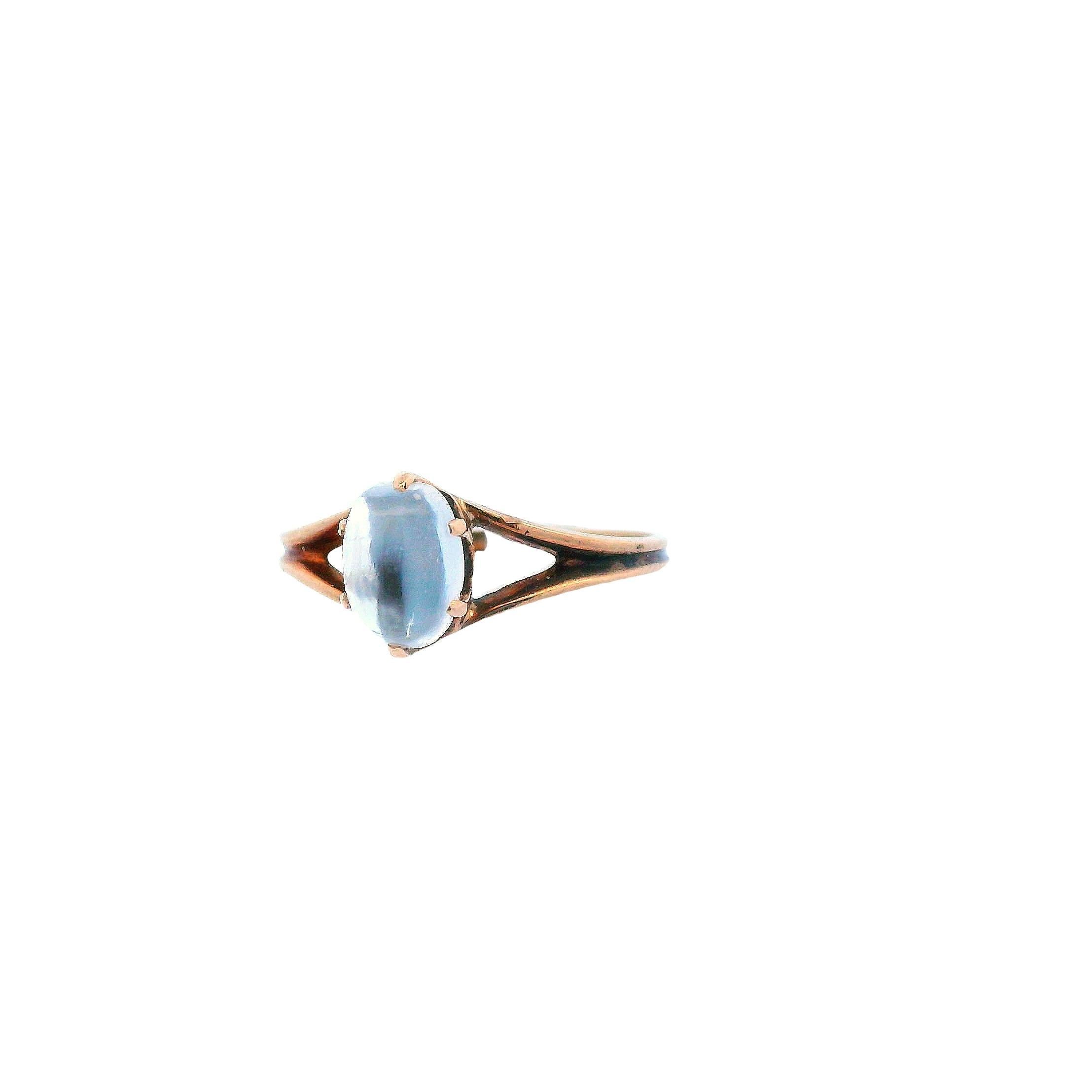 Women's 14k Rose Gold 1890 Victorian Cats Eye Moonstone Cabochon Ring For Sale