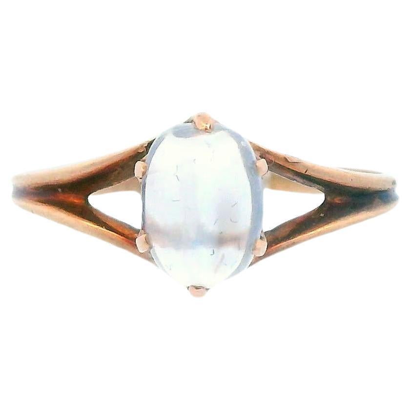 14k Rose Gold 1890 Victorian Cats Eye Moonstone Cabochon Ring For Sale