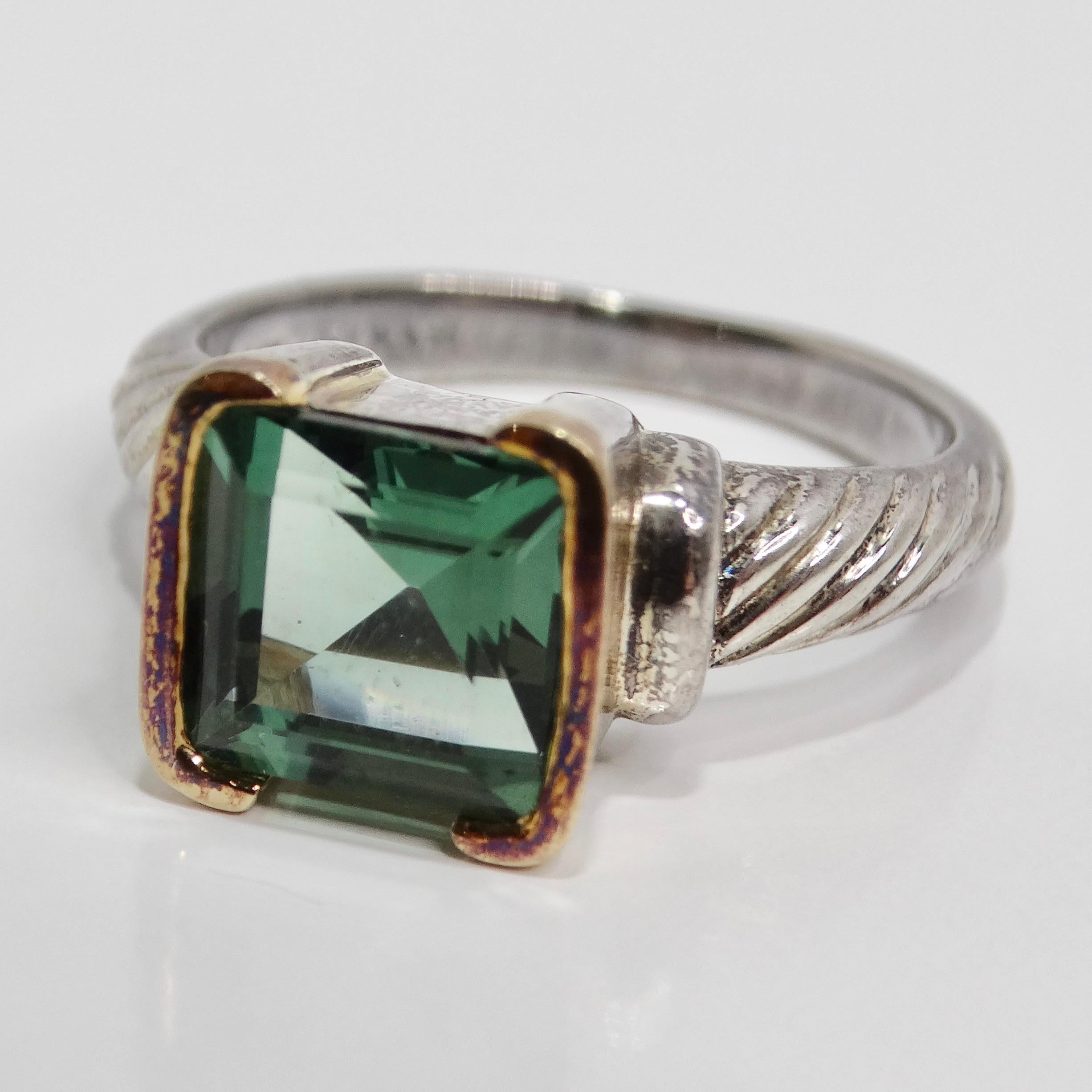 Square Cut 14K Rose Gold 1970s Tourmaline Ring For Sale