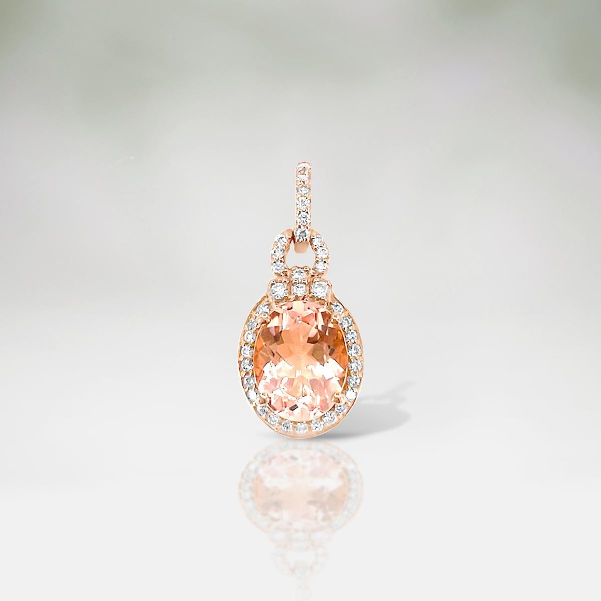Modern 14K Rose Gold 1.99cts Morganite and Diamond Pendant. Style# TS1128MOP For Sale