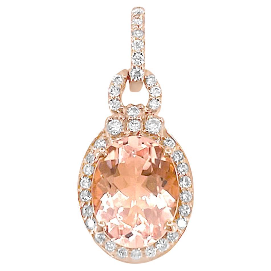 14K Rose Gold 1.99cts Morganite and Diamond Pendant. Style# TS1128MOP For Sale