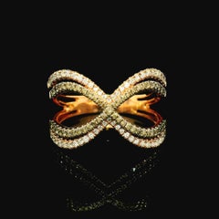 14k Rose Gold 1ctw White & Fancy Champagne Diamond Double Crossover Ring