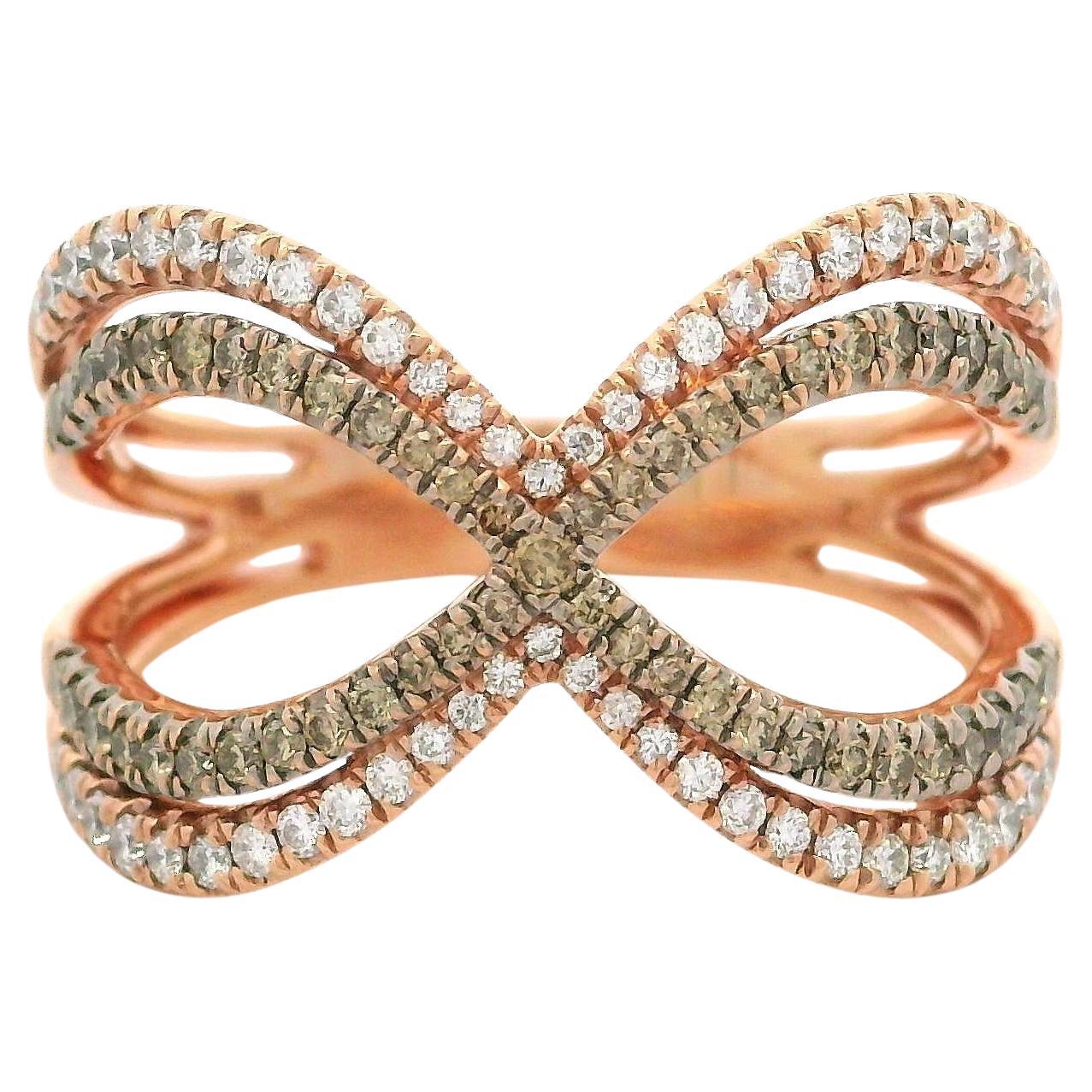 14k Rose Gold 1ctw White & Fancy Champagne Diamond Double Crossover Ring