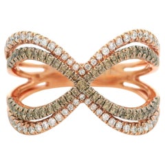 Bague croisée de 14 carats avec diamants blancs et champagne fantaisie de 1 carat