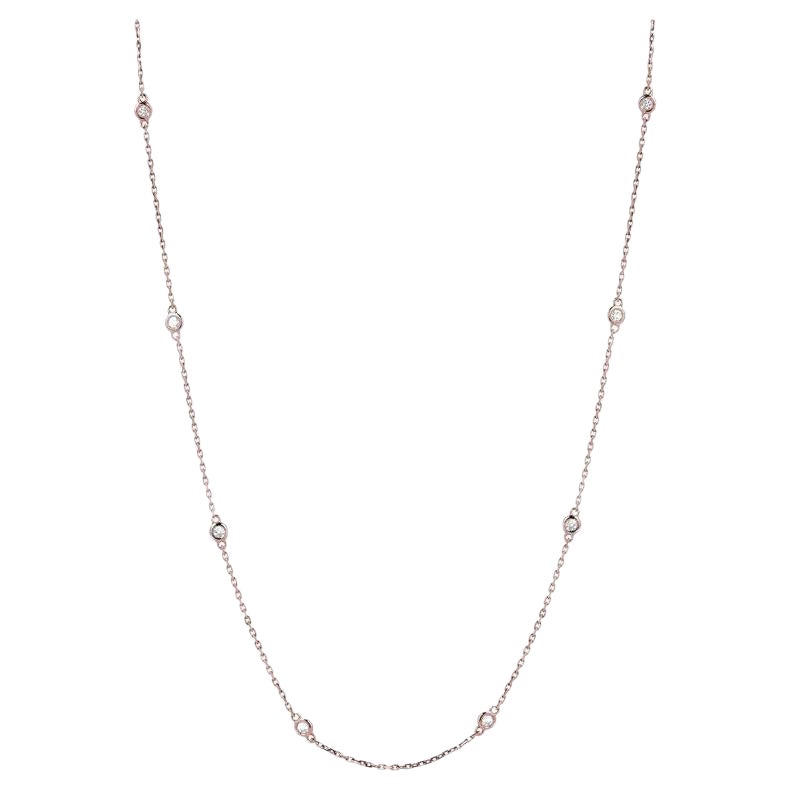 Collier en or rose 14k avec chaton en taille ronde et diamants de 2 carats by the Yard