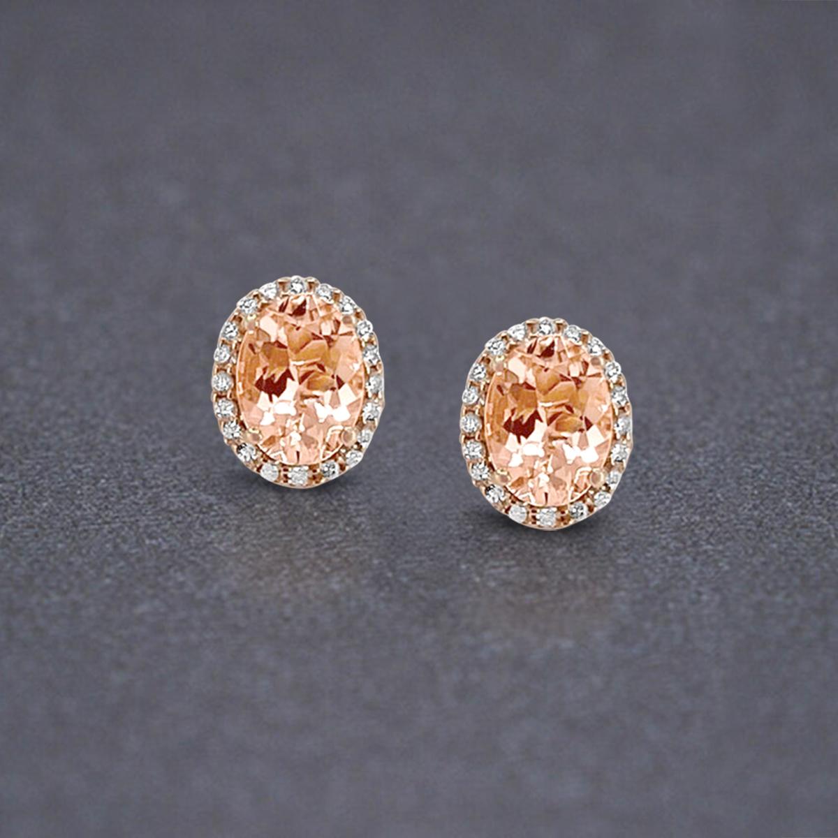 Modern 14K Rose Gold 1.96cts Morganite and Diamond Earring. Style# TS1074MOE For Sale