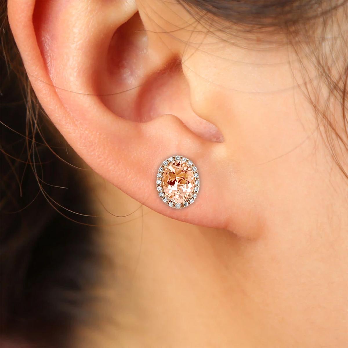 Oval Cut 14K Rose Gold 1.96cts Morganite and Diamond Earring. Style# TS1074MOE For Sale