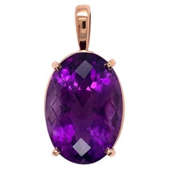 Pendentif en or rose 14 carats Améthyste ovale de 20,56 carats, couleur violet fin