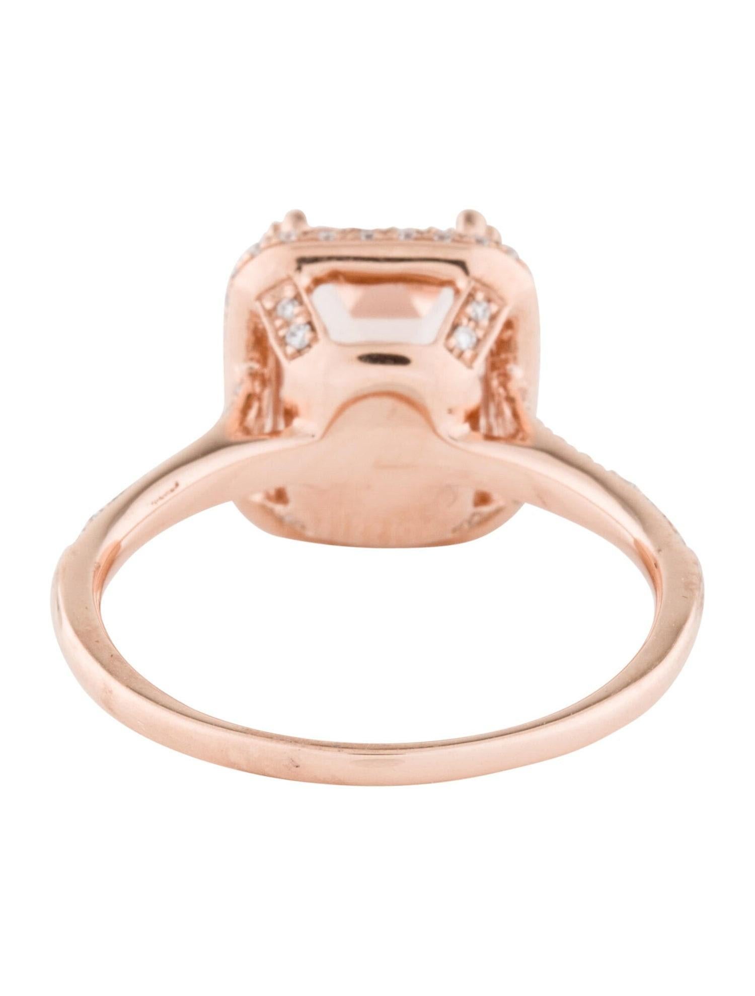 Taille émeraude Bague de fiançailles en or rose 14 carats avec Morganite de 2,06 carats et diamants en vente