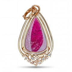 14k Rose Gold 21.21tcw Rubellite Tourmaline and Diamond Drop Pendant