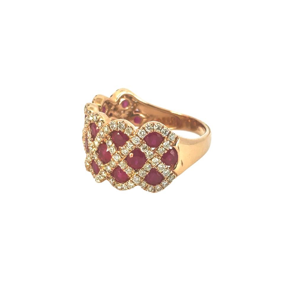 14k Rose Gold 2.18ctw Ruby and 0.95ctw Natural Diamond Criss Cross Ring For Sale 4