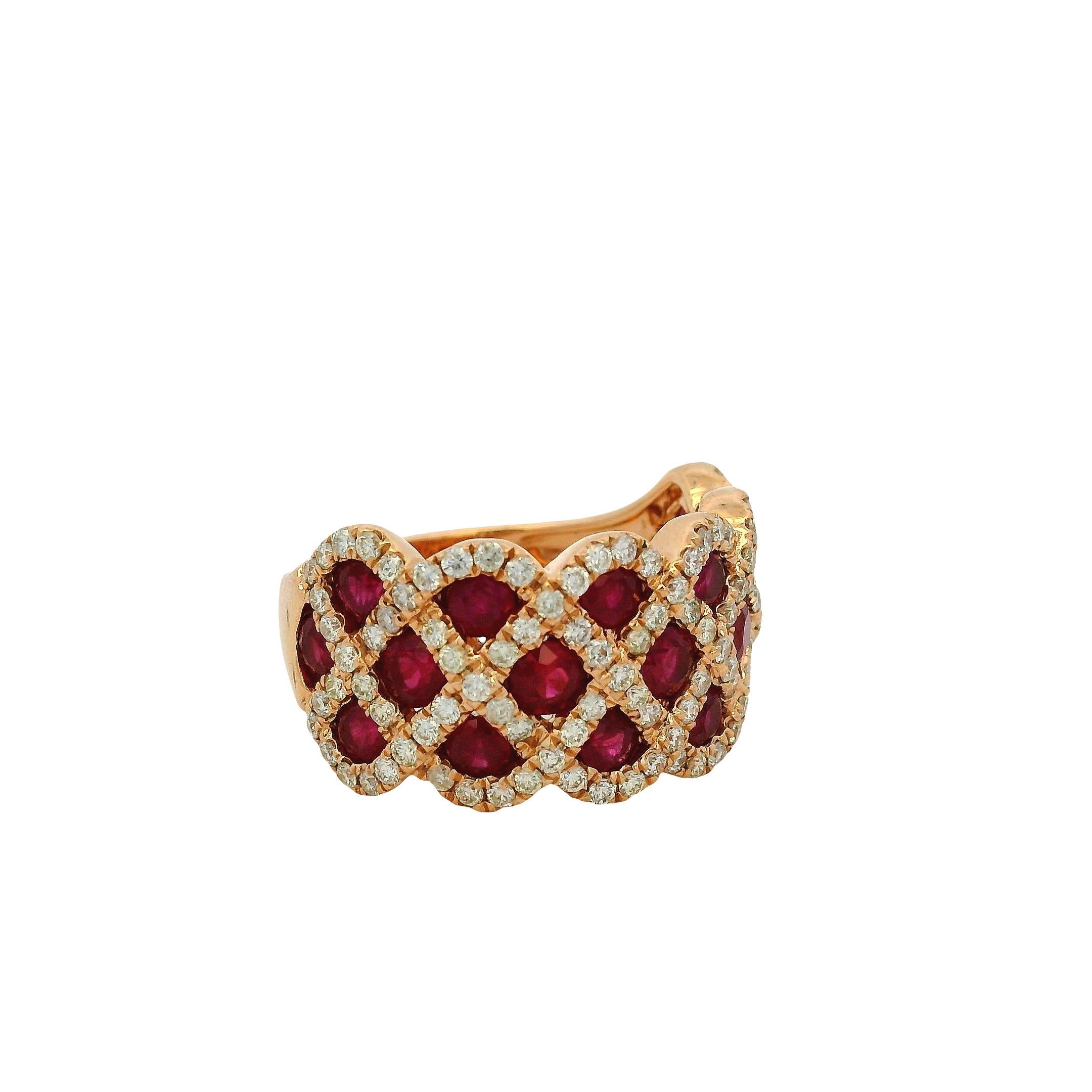 14k Roségold 2,18 Karat Rubin und 0,95 Karat natürlicher Diamant Criss Kreuz Ring im Angebot 4