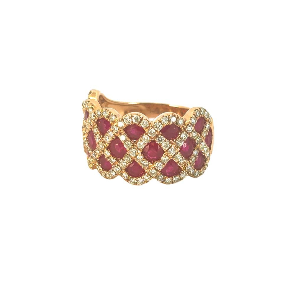 14k Rose Gold 2.18ctw Ruby and 0.95ctw Natural Diamond Criss Cross Ring For Sale 5