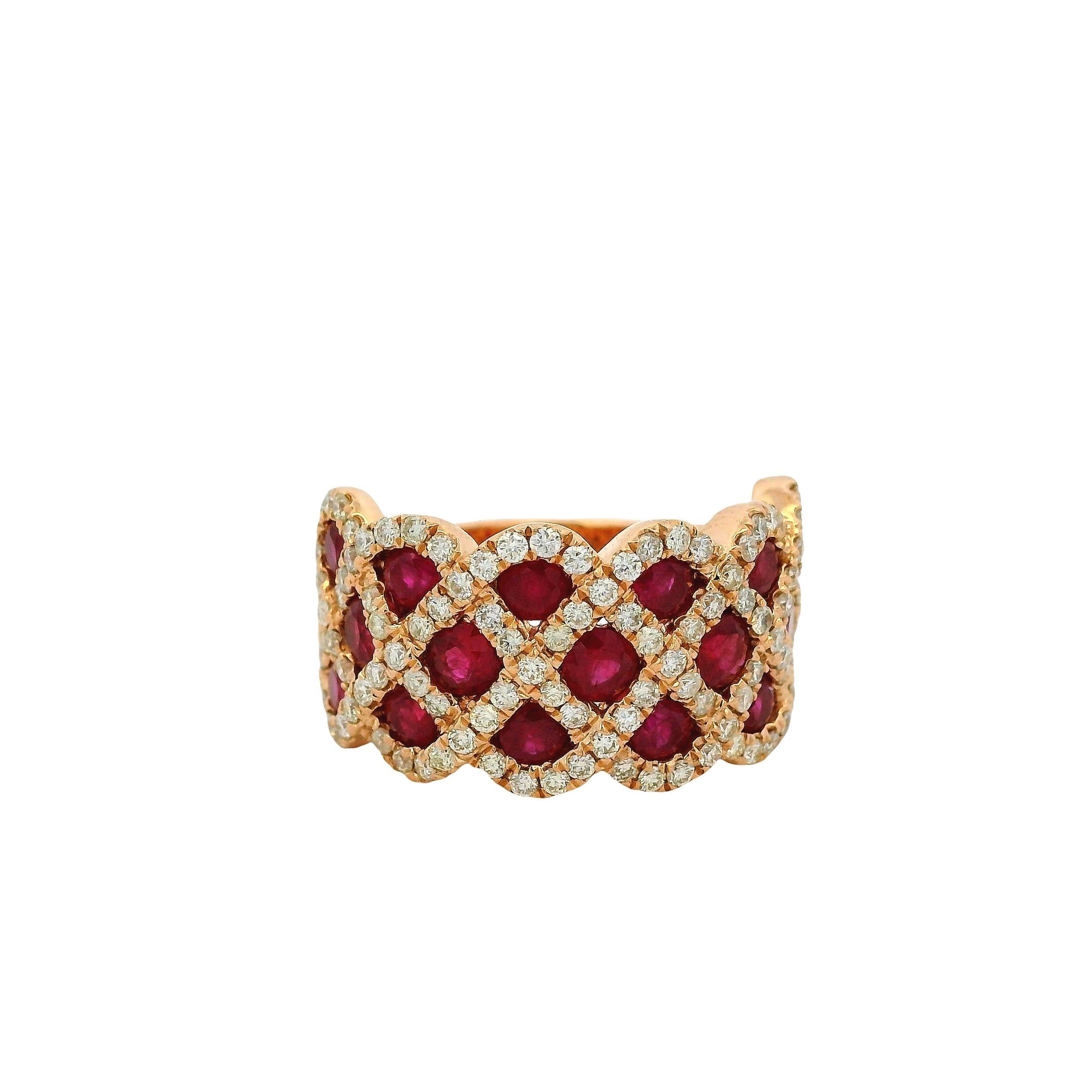 14k Roségold 2,18 Karat Rubin und 0,95 Karat natürlicher Diamant Criss Kreuz Ring im Angebot 5