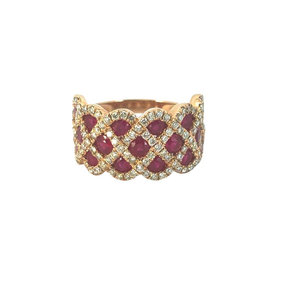 14k Rose Gold 2.18ctw Ruby and 0.95ctw Natural Diamond Criss Cross Ring For Sale 6