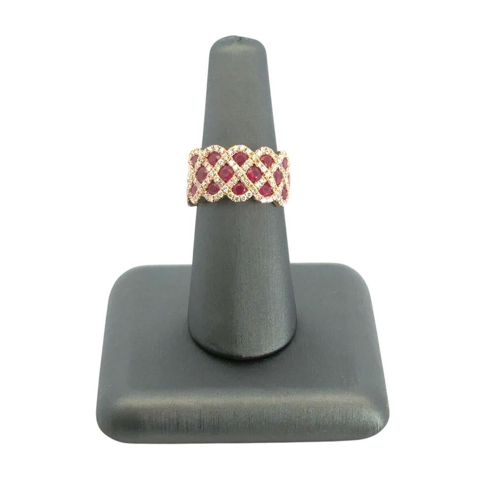 14k Rose Gold 2.18ctw Ruby and 0.95ctw Natural Diamond Criss Cross Ring For Sale 7