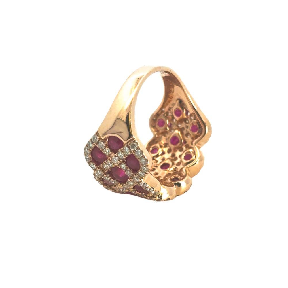 14k Rose Gold 2.18ctw Ruby and 0.95ctw Natural Diamond Criss Cross Ring For Sale 8