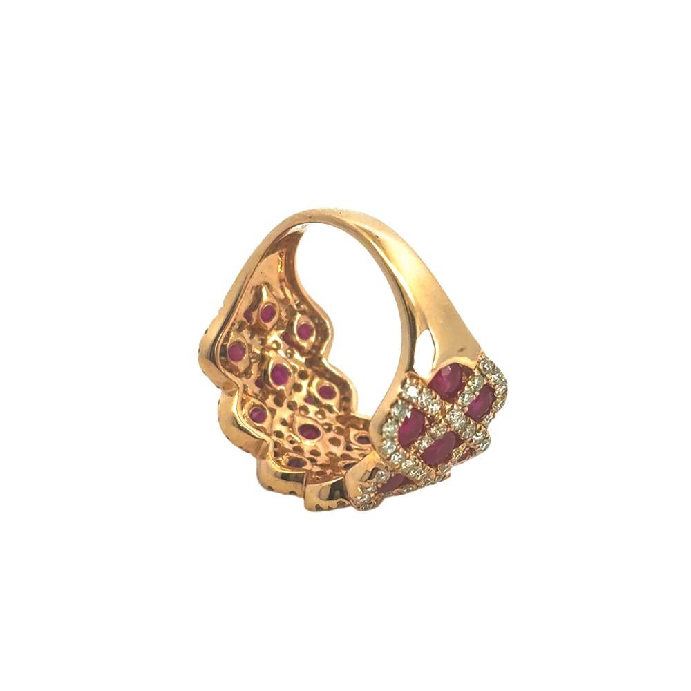 14k Rose Gold 2.18ctw Ruby and 0.95ctw Natural Diamond Criss Cross Ring For Sale 10