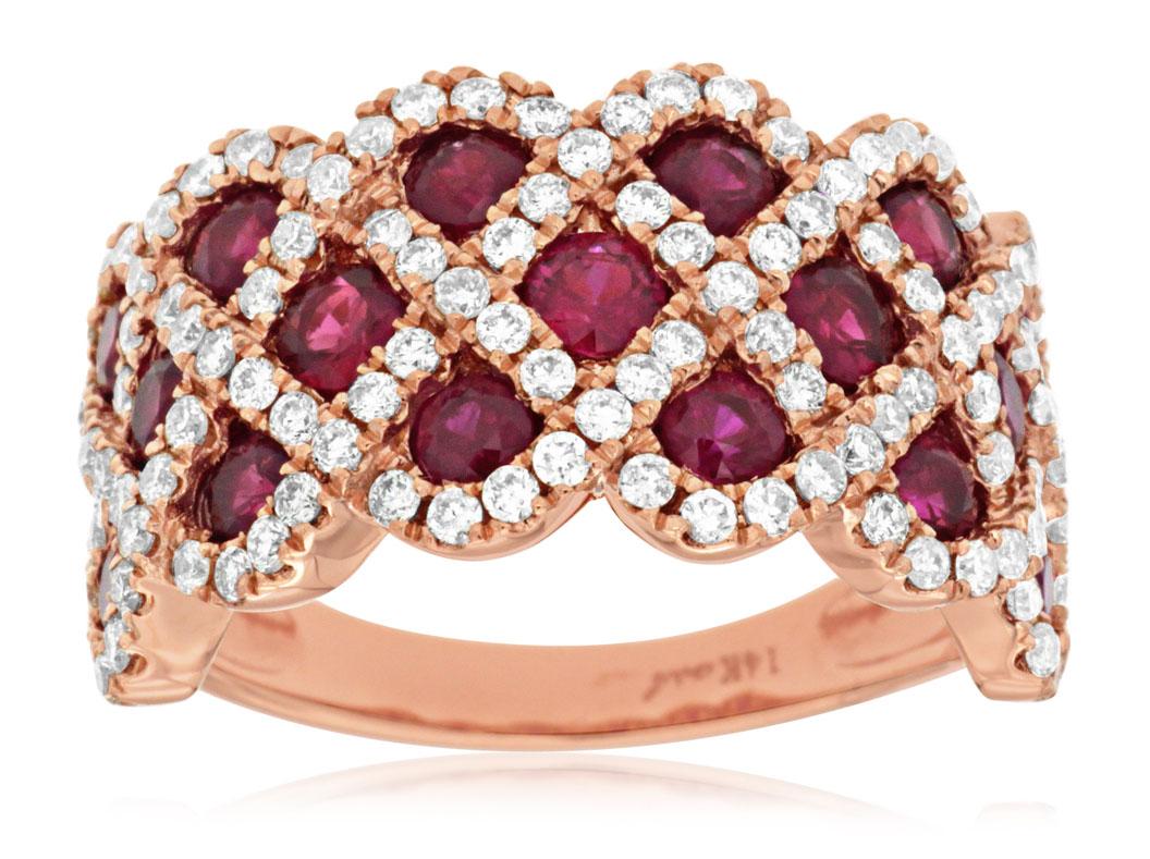 14k Rose Gold 2.18ctw Ruby and 0.95ctw Natural Round Brilliant Diamond Criss Cross Ring

This stunning Ruby Criss Cross Ring is in excellent condition and is ready to ship!

Material: 14k Rose Gold
Gemstone Details: This ring features 2.18 carats of