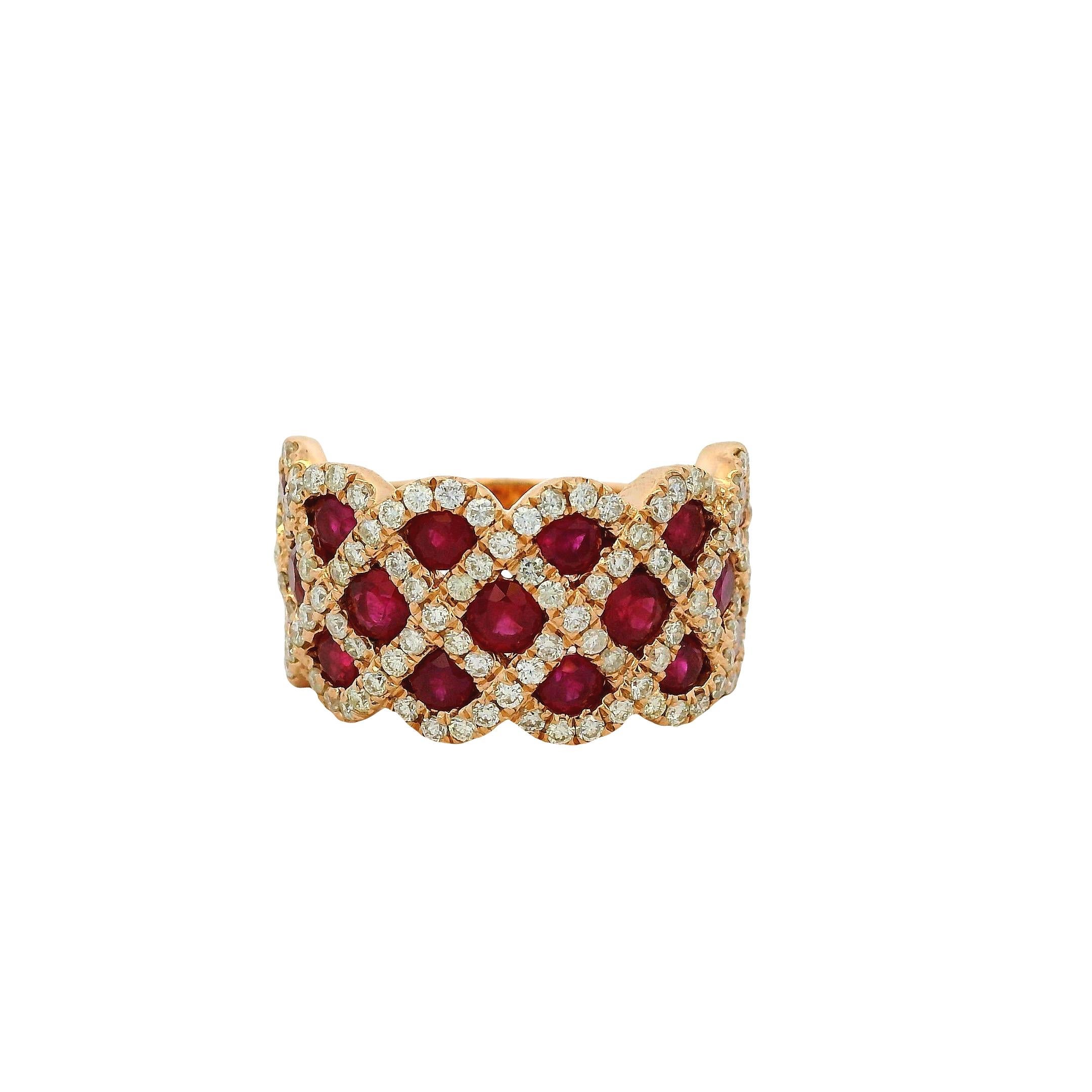 14k Roségold 2,18 Karat Rubin und 0,95 Karat natürlicher Diamant Criss Kreuz Ring (Moderne) im Angebot